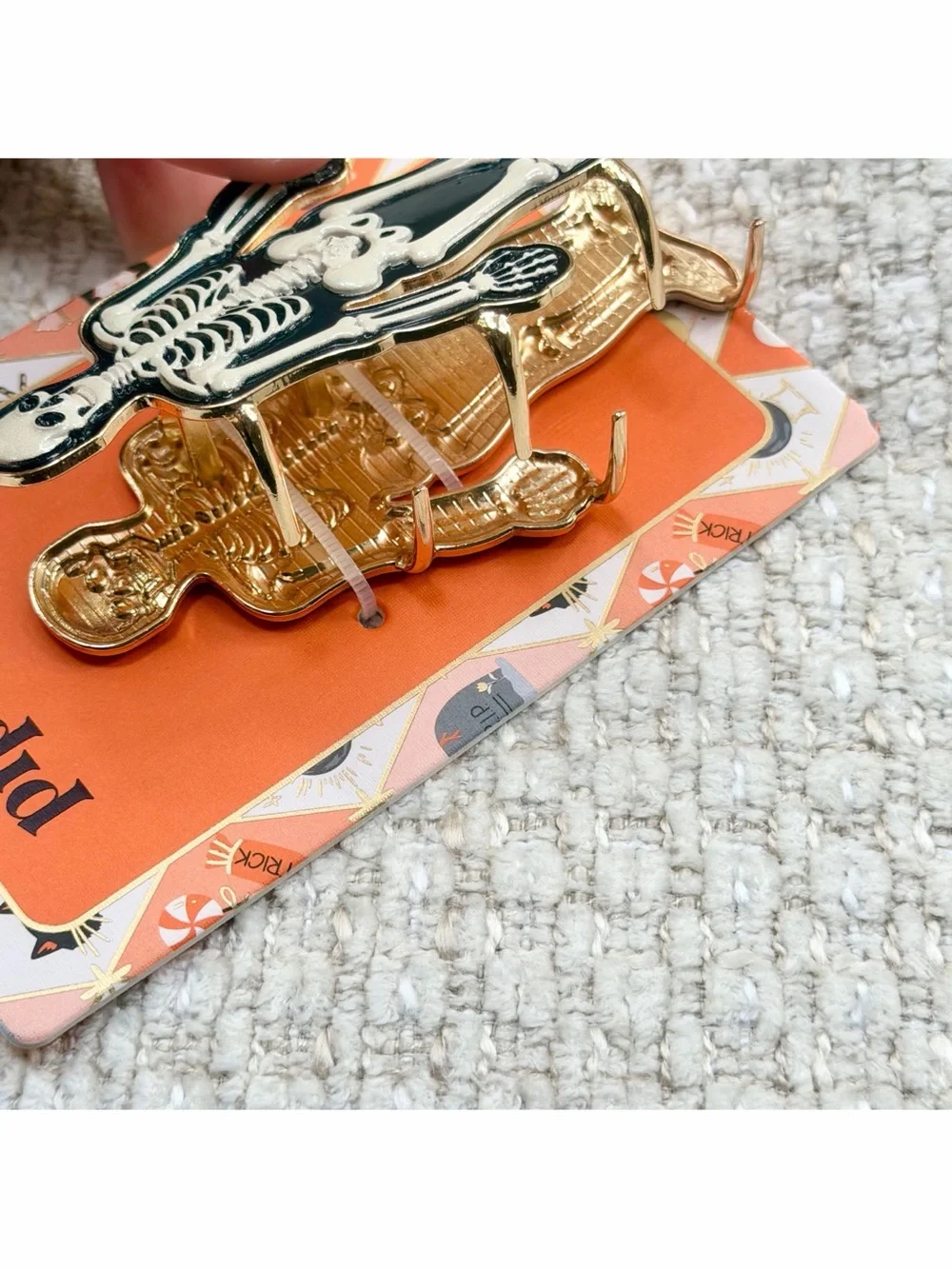 Piper K Skeleton Hair Clip Metal Claw Gold Black White Halloween Y2K Kitsch New